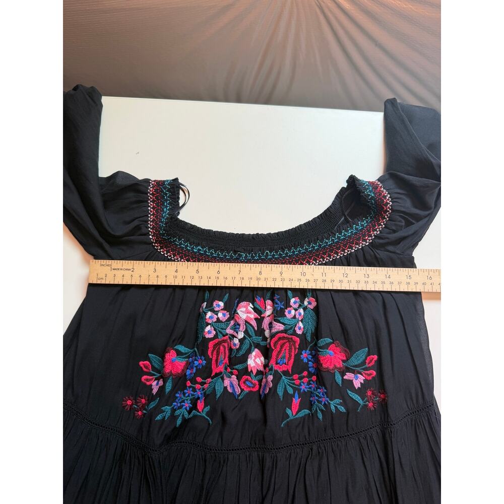 FREE PEOPLE Womens Size S Sunbeams Minidress Black Embroidered Off Shoulders - Picture 12 of 13